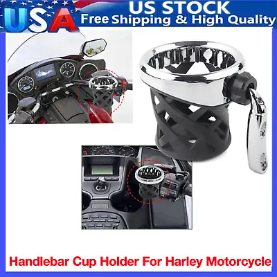 Handlebar Cup Holder Drink W/ Mesh Basket Mount Universal For Harley Motorcycle • $19.98