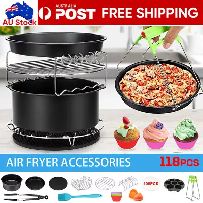 8 Inch Air Fryer Frying Cage Dish Baking Pan Rack Pizza Tray Pot Accessories AU • $31.91