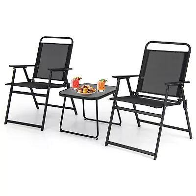 3pcs Patio Folding Conversation Chairs&Table Heavy-Duty Metal Outdoor Portable • $84.99