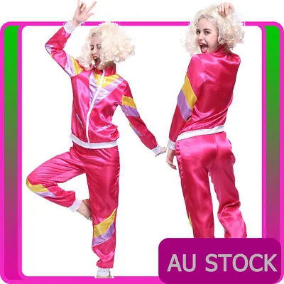 Womens 80s Retro Neon Tracksuit Height Of Fashion Pink Costume 1980s Shell Suit • $41.99