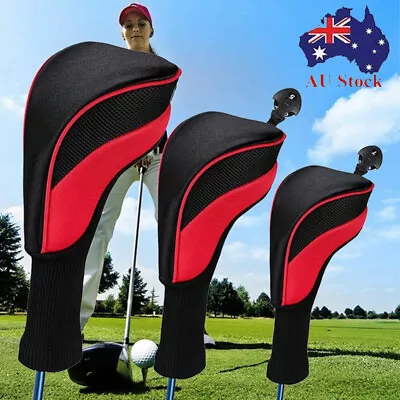 $24.43 • Buy 3PCS Golf Club Head Covers Set Driver 1 3 5 Fairway Woods Headcover Long Neck AU