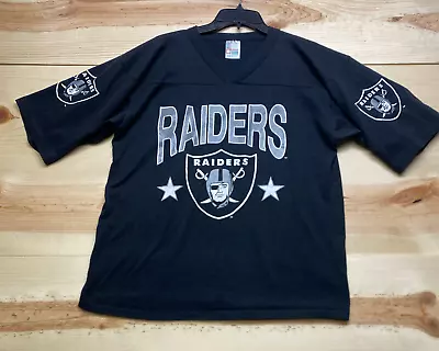 Vintage Oakland Raiders Shirt Large Black Single Stitch NFL Football USA Made • $27.99