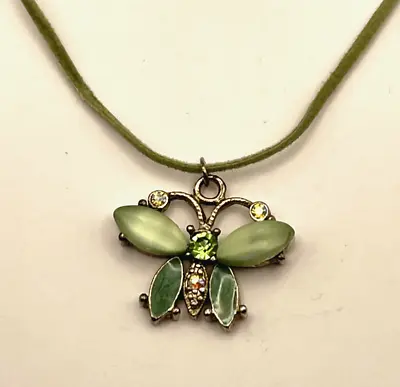 Green Butterfly Rhinestone Choker Necklace Velvet String • $5.99