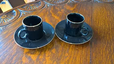 Nescafe Hornsea Pottery 2x Black & Gold Espresso Cup & Saucer Set • £5