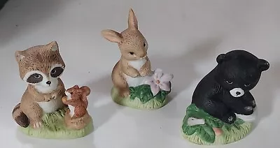 Little Animals Figurines Set Of 3 Bunny Panda Racoon • $6.99