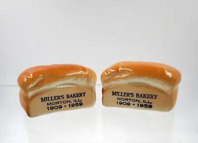 Miller's Bakery Morton Illinois 50th Ann. 1959 Loaf Bread Salt & Pepper Shakers • $24.95