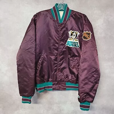 Rare Vintage 90s Starter NHL Mighty Ducks Satin Bomber Jacket Mens M Disney • $999.99