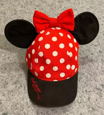 Disney Minnie Mouse Hat Cap Red And White Polka Dot With Ears And Red Bow • $8.50