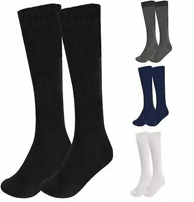 2 Pairs Ladies Girls Long Knee High Plain Cotton Uniform Socks All Sizes  • £3.99