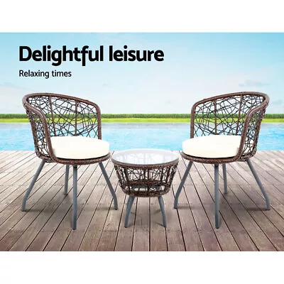 $246.95 • Buy 3 Piece Outdoor Bistro Set Rattan Chair And Table Patio Furniture Lounge Setting