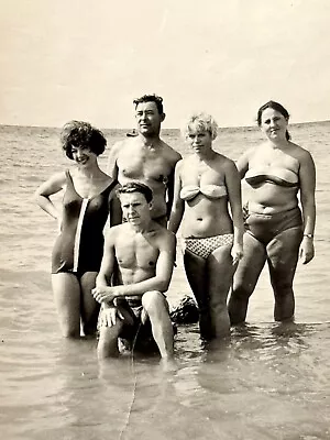 1968 Pretty Curvy Women Bikini And Shirtless Guys Bulge Trunks Vintage Photo • $15.50