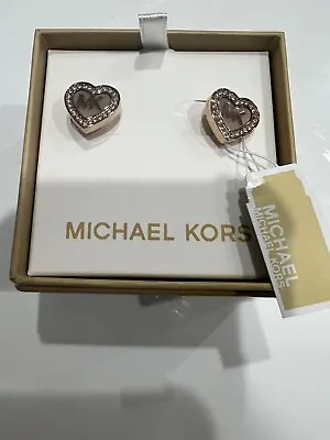 NIB MICHAEL KORS Rose Gold Tone Pave Heart Stud Earrings; NEW • $40