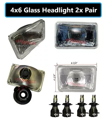 2 PAIR 4x6 SEMI SEALED CLEAR H4 CONVERSION HEADLIGHT + H4 LED WHITE BULBS HL04LF • $119.99