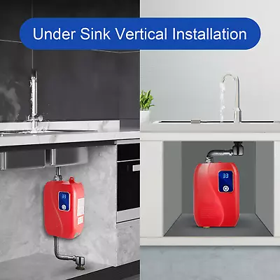  Mini Electric Tankless Instant Hot Water Heater Bathroom Kitchen Red 110V 3000W • $42