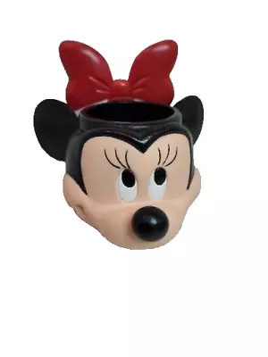 Vintage 90s Disney Minnie Mouse With Bow Plastic 3D Face Cup Applause Mug READ • $24.99