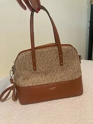 DAVID JONES Paris Woven Basket Beige Tan Camel Handbag Summer Shoulder Bag • £14.99