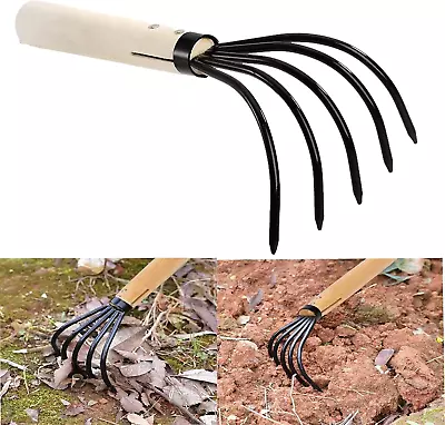 LANYOTA Garden Claw Rake Handle Rake Weeding Tools 27cm Long Handle 5 Tines • £10.82