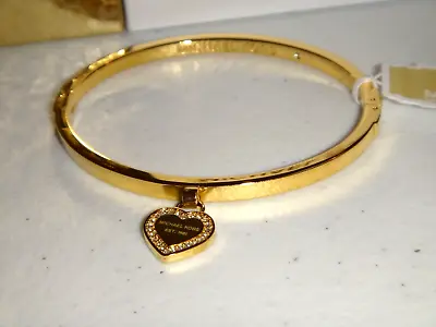 Michael Kors MK Logo Heart Yellow Gold Bangle Bracelet Crystals MKJ5037710 + BOX • $74.99