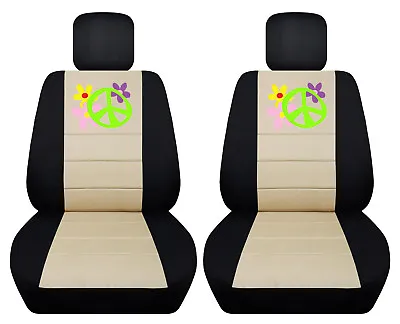 Front Car Seat Covers Black/beige W/daisy&ladybughibiscuspeace Fits VW Beetle • $78.19