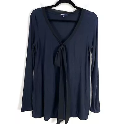 GAP Maternity Womens Tie Front V Neck Top Size Medium Long Sleeve Navy Shirt • $19.99