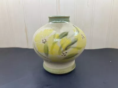 Vintage Pacific Stoneware Inc. Pottery Vase Signed B. Welsh 1971 Yellow Flowers • $20