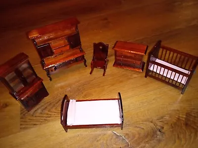  American Classics Dollhouse Real Wood Furniture Set Bed Hutch Chair Drawers • $44.99