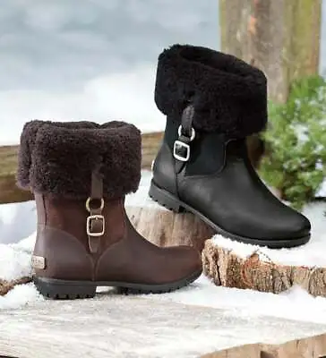 New UGG Bellvue 3 BROWN Sheepskin SHEARLING Convertible MOTORCYCLE Boot 7 • $115