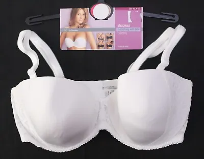 M&s Woman Smoothing With Lace Strapless Underwired Balcony Bra Padded Bnwt White • £10.95