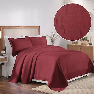 Victory Cotton Matelasse Weave Jacquard Scrolling Bedspread & Pillow Sham Set • $130.90