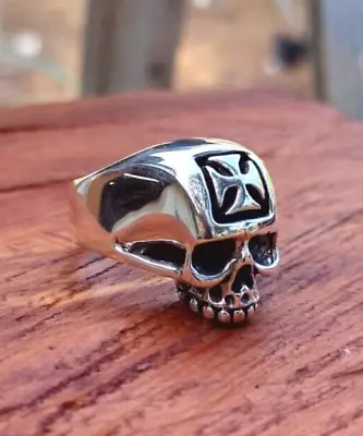 925 Sterling Silver Skull Maltese Cross Ring Mens Biker Gothic Punk Jewelry - US • $89