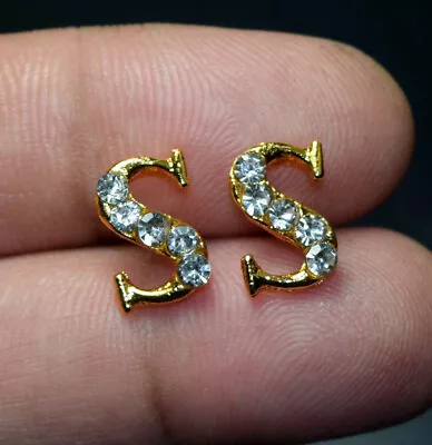 Initial Stud Earrings In Brass Alphabet Letter   S  Gift For Her New Year Gift • $6.84