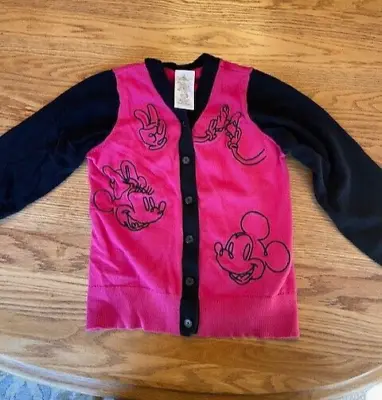 Walt Disney Cardigan Sweater Mickey Minnie Mouse Pink Black Embroidered CUTE • $12