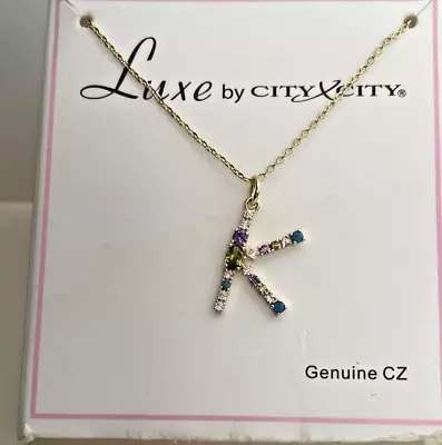 LUXE City By City Letter K Necklace Pendant CZ Cubic Zirconia Monogram NEW DN169 • $11