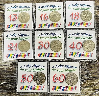 Lucky Sixpence Birthday Keepsake - 18th 21st 30th 40th 50th 60th 70th 80th 90th • £2.25