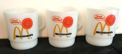 3 Vintage McDonalds Coffee Mugs By Anchor Stackable Coffee Mugs White USA Made • $19.97