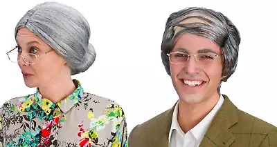 Granny Grandma Wig Mens Ladies Old Lady Old Man Grandpa Fancy Dress Grey Wig • $48.72