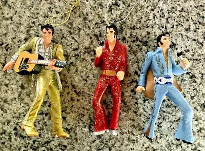 (3) Elvis Presley Christmas Tree Glitter Ornaments Loose Gold Red Blue EPE Adler • $14.50