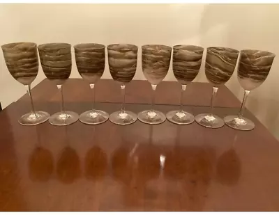 Vintage Set Of 8 Steven Maslach Earth Art Glass Wine Goblets Signed & Dated Mint • $599