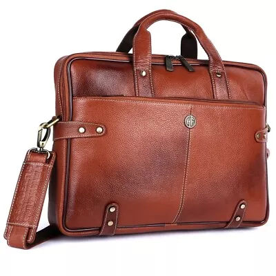 Genuine Laptop Leather Bag For Men With Shoulder Straps Tan Fits Upto 16In Bag • $110.49