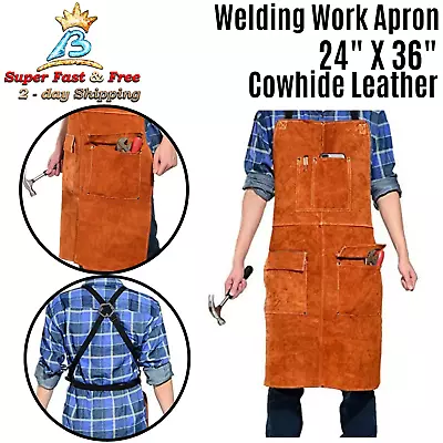 Leather Welding Welder Apron Blacksmith Mechanic Protective Working Gear Brown  • $64.53