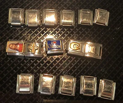 Italian Bracelet Link 16 Charms Plain Cross Jesus Oregon Letters C Or G And I • $14