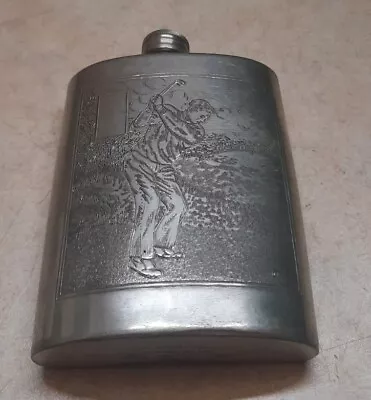 £4.99 • Buy Vintage Metal Pewter E.Blyde Sheffield  Hip Flask,  Golfing Pattern.