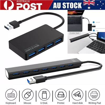 Multi USB 3.0 Hub 4 Port Or 7 Port High Speed Compact Expansion Smart Splitter • $7.88