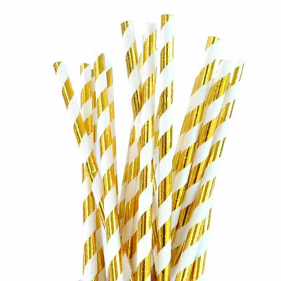 25 Gold Foil Paper Straws Bio Wedding Party Cocktails Catering Table Decoration • £4.49