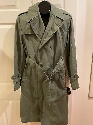 Vintage 60's US Army Green Vietnam Era Rain Trench Coat Military Jacket Sz 38 R • $55