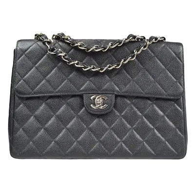 Chanel Black Caviar Jumbo Classic Flap Shoulder Bag 19931 • £4361.22