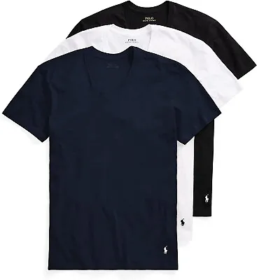 POLO RALPH LAUREN Men's Slim Fit Cotton V-Neck Undershirts 3-Pack-Black/Navy/Whi • $35.99