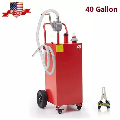 Gas Caddy Fuel Diesel Oil Transfer Tank 4 Wheels Portable W/ Pump 40 Gallon Red • $254.80