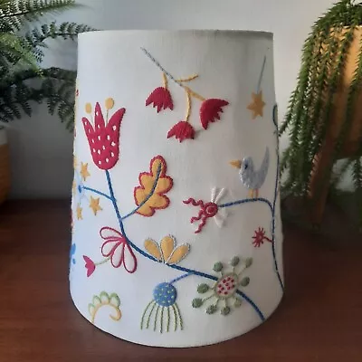 Vintage Ikea Alfhild Fägel Folk Art Embroidered Light Shade 25cm Flowers / Bird • £32