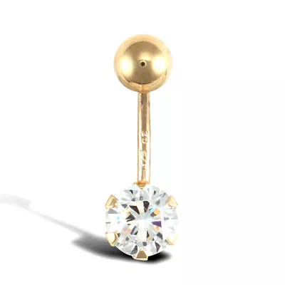 9ct Gold CZ Solitaire Claw Set Banana Belly Bar 10mm • £43.50